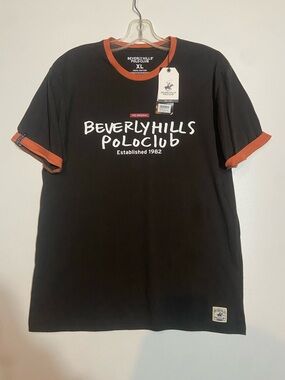 NWT Beverly Hills Polo Club Men’s Brown T-Shirt with Orange Trim